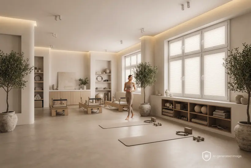 Professeure dans une salle de Pilates avant le début du cours