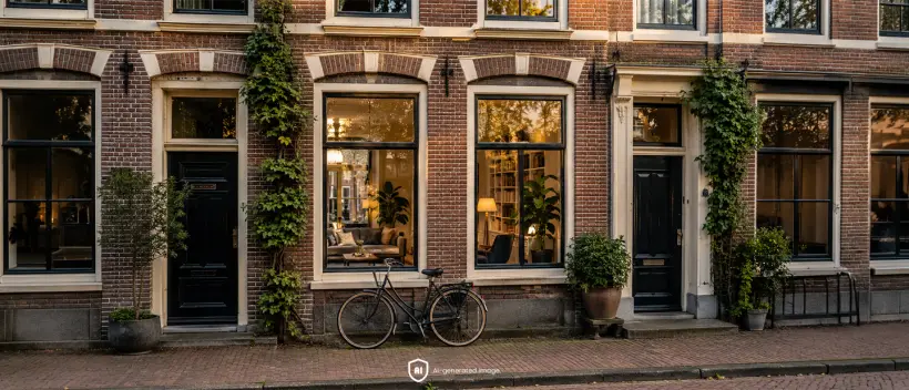 ruelle-typique-n&eacute;erlandaise-avec-de-grandes-fen&ecirc;tres-sans-protections-solaires