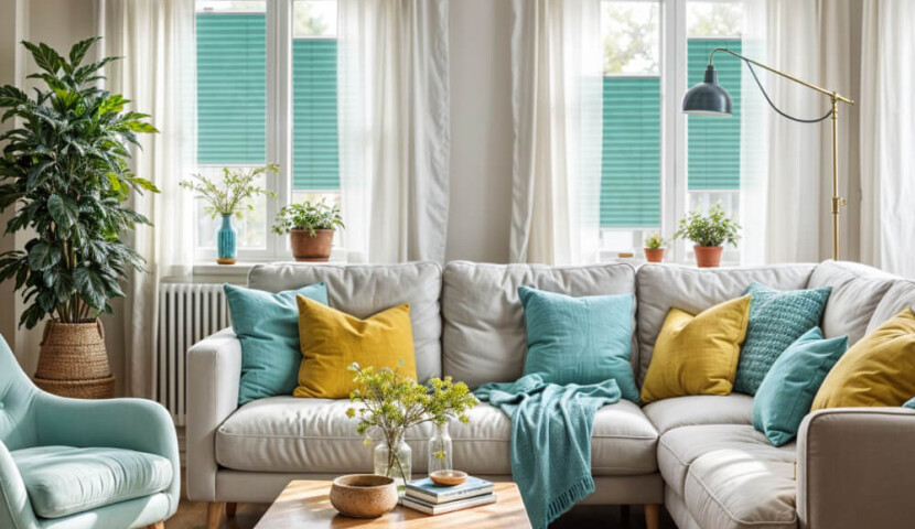 Turquoise Blue Window Pleated Blind