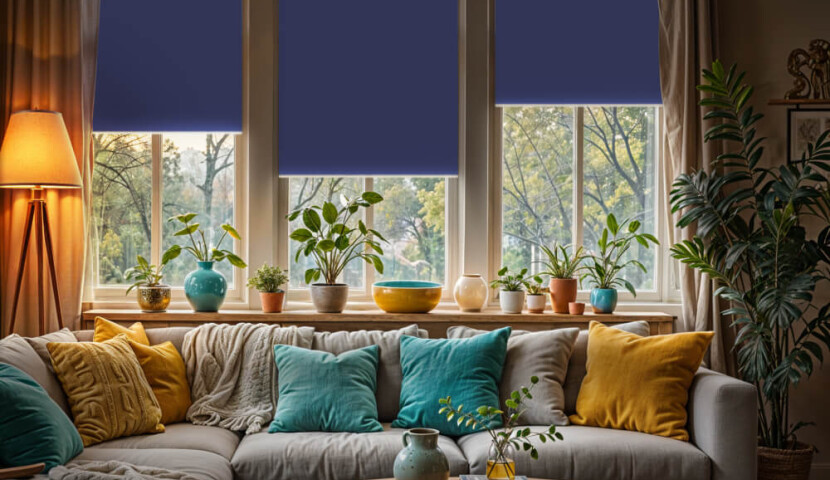Blue Blackout Roller Blind (Double-Sided)