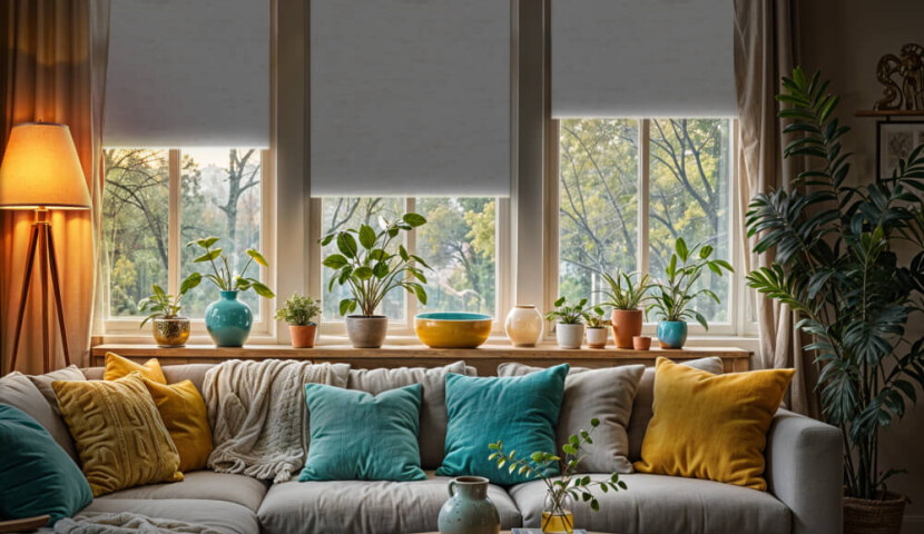 Gray Linen Blackout Roller Blind (Silver Backing)