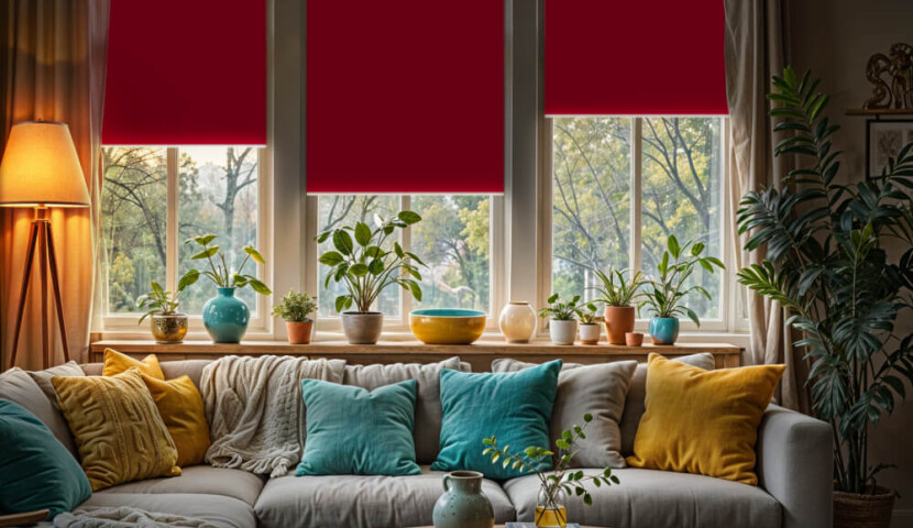 Red Blackout Roller Blind (Silver Backing)