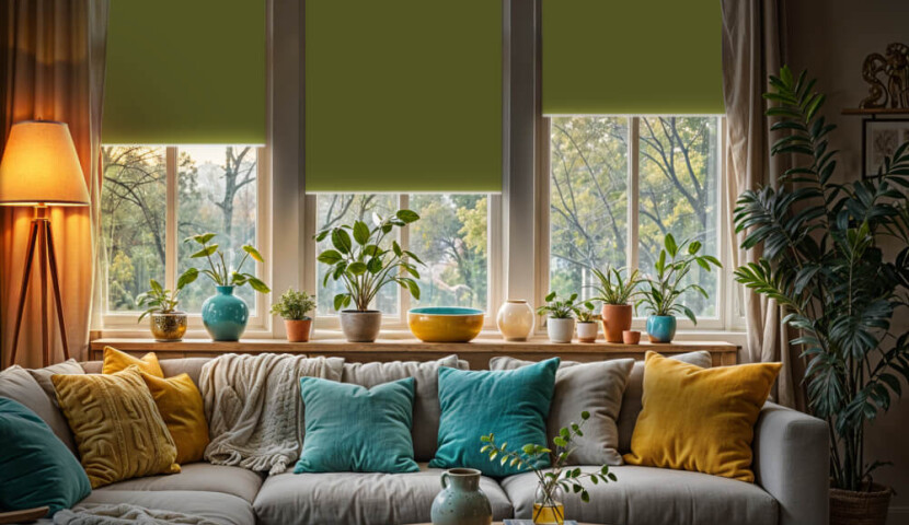 Green Blackout Roller Blind (Silver Backing)