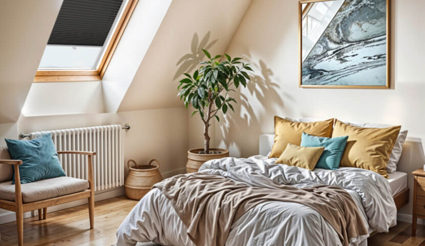 Store plissé anthracite pour fenêtres de toit Velux