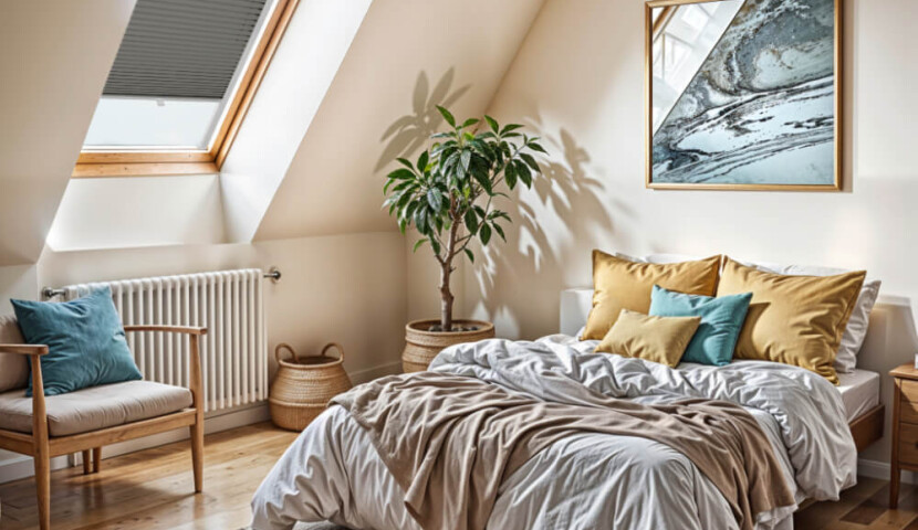 Store plissé gris foncé pour fenêtres de toit Velux